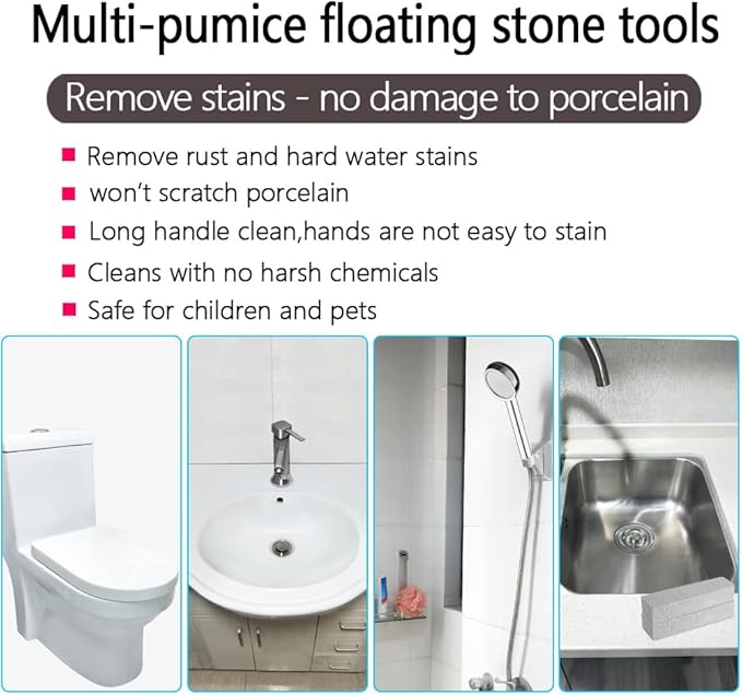 4TH Pumice Stone for Toilet Bowl Cleaning,Remove Away Limescale Stain,Hard Water Rings,Calcium Buildup,Iron and Rust,Pumice Stick for Tile/Bath-tub/Kitchen/Grill/Household - 4 Pack