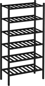 ROMGUAR CRAFT 6-Tier Bamboo Small Shoe Rack, Free Standing Wood Shoe Shelf Storage Organizer for Closet Entryway Stackable (Black)
