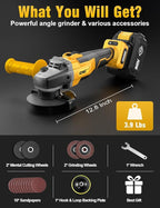 Brushless Angle Grinder, for DEWALT 20V Battery, 4-1/2" Cordless Small Angle Grinder with Auxiliary Handle, 10 Sandpapers, 2 Cutting & 2 Grinding Wheels, Pin Wrench, Lock-on Slide Switch for Polishing