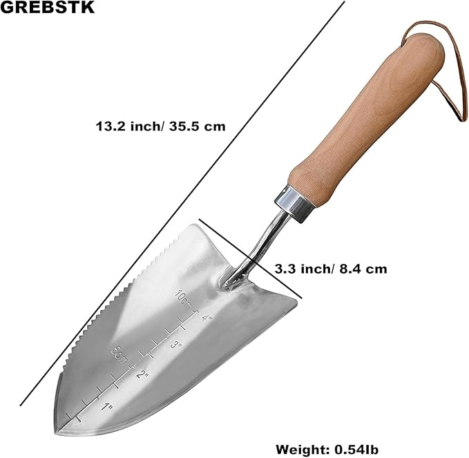 GREBSTK Gardening Serrated Shovels Stainless Steel Transplanter Garden Trowel Depth Marker Measurements Shovel Weeding Tool