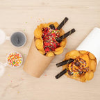 Restaurantware Bio Tek 12 Ounce French Fry Containers 100 Disposable Charcuterie Cups - Incline Design Round Kraft Paper French Fry Cups Stackable For Waffles Chips or Popcorn