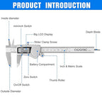 Digital Caliper, Adoric Caliper Measuring Tool 0-6" Stainless Steel Vernier Caliper Digital Micrometer with Large LCD Screen, Easy Switch from Inch Metric Fraction, 6" Caliper Tool for DIY/Household