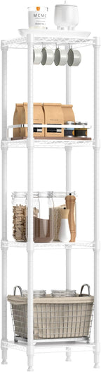 IZEUK 4 Tier Steel Storage Shelves, Adjustable Wire Shelving Unit for Kitchen, Bathroom, or Office Organization, Heavy Duty Metal Rack, 480 lbs Capacity, 11.8" D x 11.8" W x 47.3" H, White