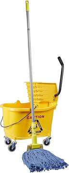 Amazon Basics Commercial Side Press Wringer Floor Cleaning Mop Bucket on Wheels, 35-Quart, Yellow