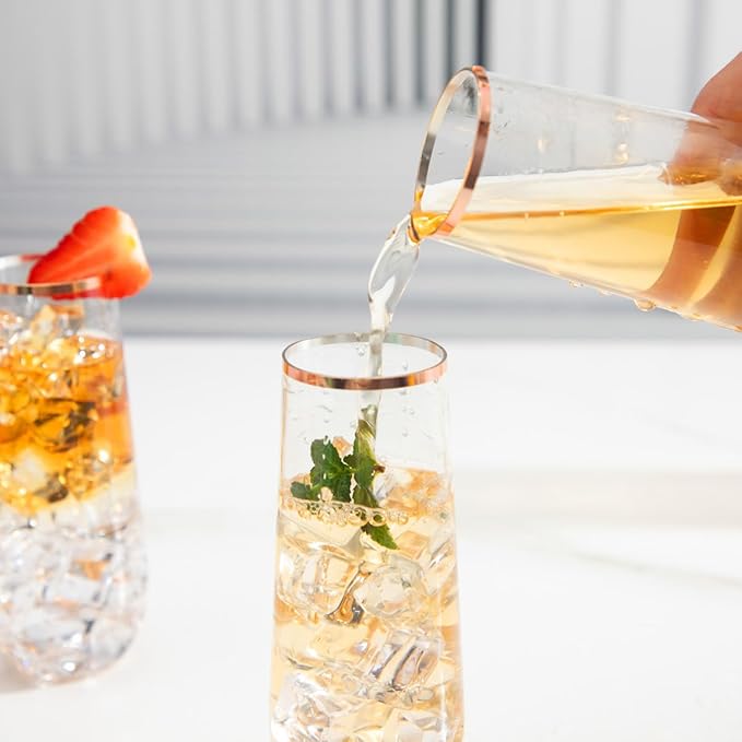 Ciaell 24 Pack Rose Gold Plastic Champagne Flutes - 9 Oz Disposable Champagne Glasses - Stemless Mimosa Glass for Parties & Weddings & Birthdays