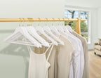 Amber Home 20 Pack White Wooden Coat Hangers with Gold Hook, White Wood Suit Hangers with Non-Slip Pant Bar, Clothes Hangers for Closet Organization, Shirts, Jackets, Dresses and Pants (White+Gold,20)