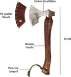 Axe with Carbon Steel Blade and Wooden Handle - Premium Hatchet with Paracord Lanyard & PU Leather Sheath