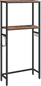HOOBRO Over The Toilet Storage, 2-Tier Bathroom Organizer Over Toilet, Freestanding Bathroom Storage Shelves with Toilet Paper Holder and Hooks, Space Saver for Room, Rustic Brown and Black BF49TS01
