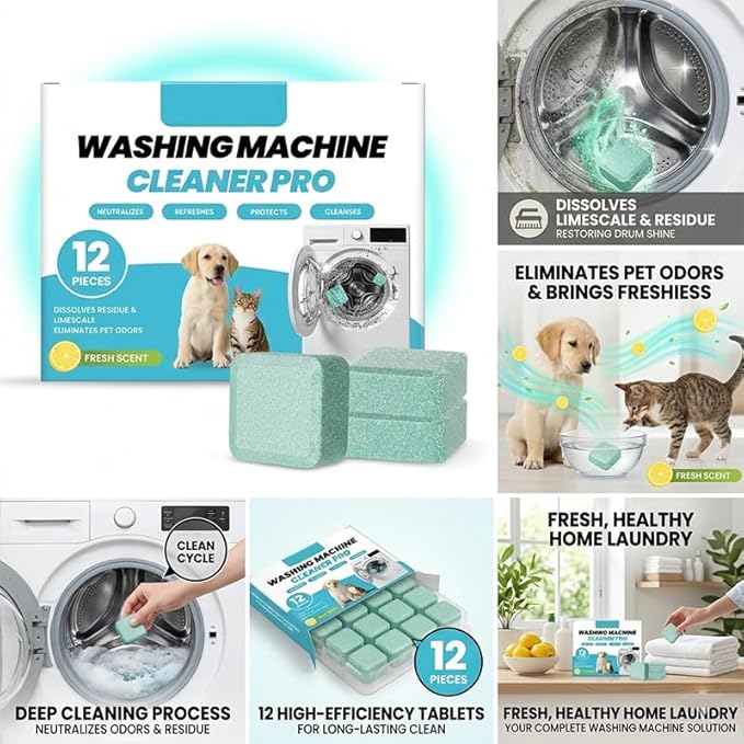 Washing Machine Cleaning Tablets: Powerful Deep Cleaning for Front Loader & Top Load Washer Machines - Clean Inside Drum and Laundry Tub Seal (24 pieces)