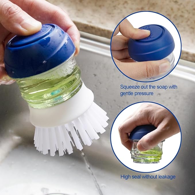 CELOX 2 Pack Dish Brush with Soap Dispenser for Kitchen Cleaning, Kitchen Brush for Dish Pot Pan Sink Cleaning