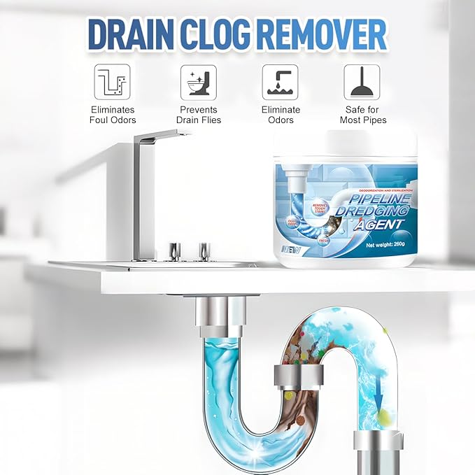 Powerful Pipe Dredging Agent, 2026 New Drain Clog Remover Pipeline Dredging Agent Toilet Unclogger Heavy Duty, Sink Drain Cleaner for Kitchen Bathroom Shower Pipes and Drains (2PCS)