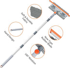 6.4FT Extendable 2-in-1 Window Washing Kit with Long Handle, 180° Rotatable Head & No-Drill Storage Holder, Streak-Free Window Squeegee for High Windows, Glass, Shower, and Car Windshield Cleaning