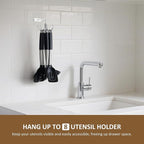 ZEDODIER Kitchen Cooking Utensil Holder, 360° Rotating Kitchen Hooks for Hanging Utensils, Heavy Duty Metal Utensil Rack with 8 Storage Capacity for Utensil, Towel, Pot, Glove, Aprons, Silver