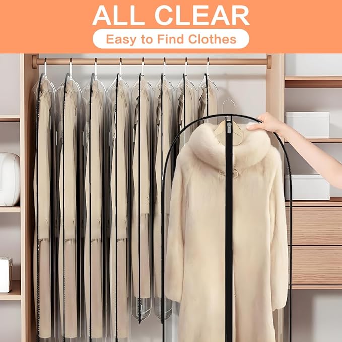 Clear Garment Bags (24'' x 48'' Set of 6) Clothes Covers for Closet Storage Closet Cover for Open Closet Hanging Clothes Travel Bag Clothes Bags with Zipper Gown Garment Bag for Long Dresses