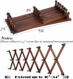 SCUNDA Accordion Wall Hanger with 20 Hooks, Expandable Wall Hat Display Rack, Wooden Wall Hook for Coat, Hats, Baseball Caps, Coffee Mug, Jewelry(Brown)