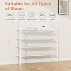 LANTEFUL 4 Tier Shoe Rack for Closet Shoe Organizer with 5 Hooks, Long Shoe Shelf Storage for Shoe and Boot Stackable Free Standing Shoe Rack for Entryway, Garage, Small Spaces, Dorm, White