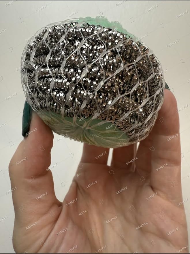 8-Pack Ring King Steel Wool Scrubber Pads for Cleaning Dishes, Pans, Pots, Ovens, Grills, Sinks. Pure Stainless Steel Scrubbers with Wrap-Up Sponge - Heavy-Duty Kitchen Cleaning Pads