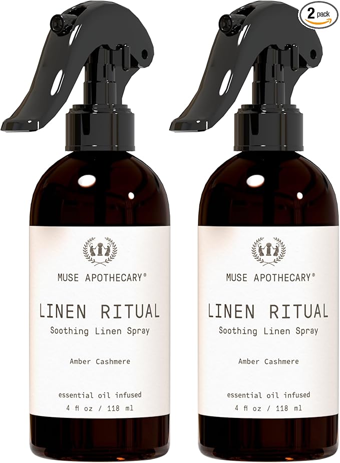 Muse Apothecary Linen Ritual - Aromatic, Soothing, and Relaxing Linen Mist, Laundry and Fabric Spray - Infused with Aromatherapy Essential Oils - 4 oz, Amber Cashmere, 2 Pack