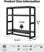 Galood Over The Toilet Storage Bathroom Shelves Wall Mounted 3 Tier Space Saver Corner Shelf Organizer Bamboo Towel Rack Toilet Paper Cabinet with Hanging Rod Black