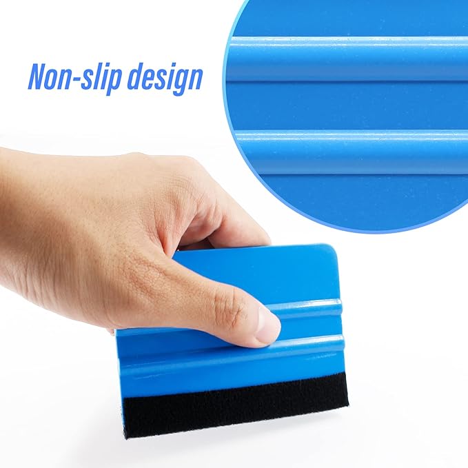 4 Inch Plastic Felt Edge Squeegee Tool Vinyl Squeegee for Window Tint, Wallpaper, Decal Sticker, Blue, 2Pcs