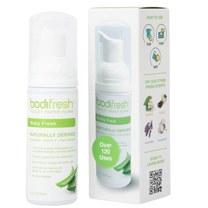 Toilet Paper Foam, Liquid Wet Wipe | Plant-Based, Eco Friendly Flushable Wet Wipe Alternative with Aloe & Vitamin E (1.7 Fl Oz (Pack of 1), Baby Fresh)
