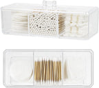 ZEXALOR Clear Bathroom Dresser Organizer - Cotton Ball Swab Holder with 3 Divided Compartments&Lid, , Waterproof Transparent Small Plastic Storage Containers, Vanity Makeup Organization