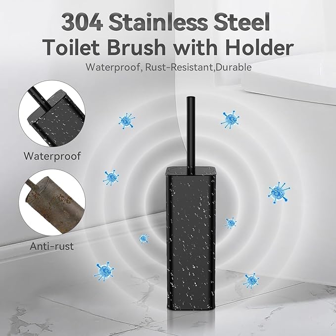 DOWRY Toilet Bowl Brush and Holder for Bathroom, Deep Cleaning Toilet Brush and Holder Set with Long Handle, Hidden Toilet Bowl Brush with Replaceable Head,Modern Decor Black Square 2PCS