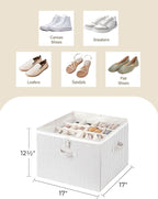 StorageWorks Shoe Organizer for Closet, Fits up to 16 Pairs, Shoe Cubby Storage Containers with Adjustable Dividers and Clear Cover, Khaki and Beige Stripes