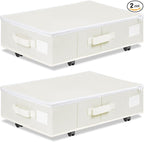 Vincona Under Bed Storage with Wheels, Rolling Under Bed Storage Containers with Label Holders for Clothes, Shoes and Blankets, Underbed Storage Organizer with Cover, 2 Pack Beige (23.6x15.7x7.28 in)