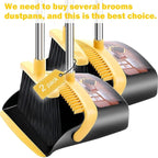 2-Pack is More economical,Brooms with Dustpan Combo Set， with 52" Long Handle, Dustpan Teeth with self-Cleaning Function, Indoor and Outdoor Sweeping, Perfect for Home Office (Large/Yellow/ 2-Pack)