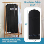 KIMBORA 60" Dress Garment Bags for Hanging Clothes Travel, Gusseted Garment Bags for Closet Storage with Handles for Long Gowns, Coats（3 Packs）
