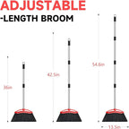 Heavy Duty Broom, 54-inch Adjustable Long Handle Angle Brooms Large Brooms for Sweeping Indoor and Outdoor Commercial Broom for Home Kitchen Patio Garage Porch Courtyard Classroom, Red