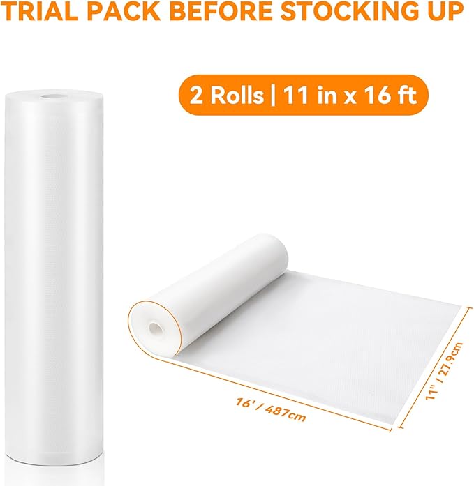 Wevac Vacuum Sealer Bag Rolls, 11"x16' (2 Rolls), Heavy Duty Food Storage for Sous Vide, Freezer, Meal Prep, Keep Food Fresh Longer