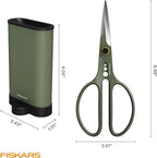 Fiskars Shaper Plant Shears, Precision Indoor Gardening Snips with Storage Caddy, Forged Stainless Steel Blades for Clean Cuts on Broad Leaves, Ambidextrous Handles & Stem Stripper, 6"