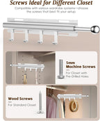Supforce Valet Rod for Closets, 12" Valet Rod With 4 Hooks, Closet Organizer Slide Out Clothing Hanger Rods Extender Perfect for Suits,Dresses,Belt,Tie, Black