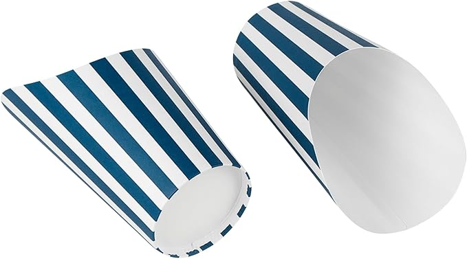 Restaurantware Bio Tek 16 Ounce French Fry Containers 100 Disposable Charcuterie Cups - Incline Design Round Striped Paper French Fry Cups Stackable For Waffles Chips or Popcorn