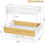 Urackify 2-Tier Dish Drying Rack, Large Stainless Steel & Bamboo Dish Rack for Kitchen Counter, Dish Drainers with Adjustable Automatic Spout, Drying Rack Kitchen with Utensil Holder, White