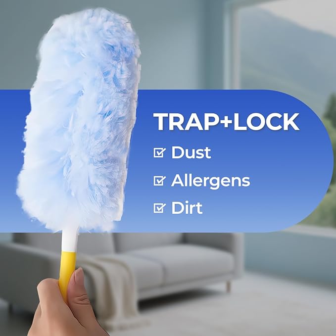 360° Heavy Duty Duster Refills for Swiffer,20 Count Duster Refills with 1 Handle,Dusting Furniture, Blinds, Ceiling Fans, Walls, Feather & Microfiber, Unscented,Disposable