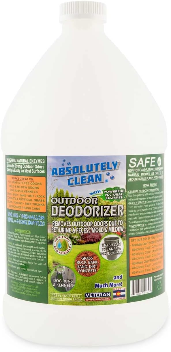 Amazing Outdoor Deodorizer odor eliminator Natural Enzyme Just Spray & Walk Away Grass, AstroTurf, Dog Runs, Patios, Decks, Fences & More Vet Approved - 128oz odor eliminator for strong odor
