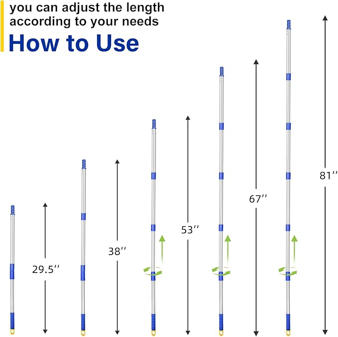 ITTAHO 81" Window Squeegee Cleaner, 2 in 1 Window Cleaning Tool Kit,Shower Squeegee with Extension Pole, Glass Cleaning Tools for Shower Glass, Indoor/Outdoor High Window Cleaning-Two Pads