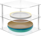 1 Pc Plate Organizer for Cabinet Space Saver - Clear Acrylic Corner Shelf for Dishes, Bowls - 3-Tier Kitchen Cabinet Plate Organization, Dinner Plates Holder, and Small Shelf for Bathroom Storage