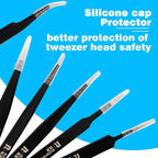 6PCS Precision Tweezers Set, ESD Anti-Static Heavy-Duty Stainless Steel Electronic Tweezers for Electronics Repair, Laboratory, Soldering, Jewelry Making Tools Straight & Curved Tips, Precision Tools