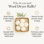 Wool Dryer Balls for Baby – XL 6-Pack with Mesh Bag – Baby Safe, Hypoallergenic, 100% New Zealand Wool – Chemical-Free Fabric Softener for Baby Clothes – White