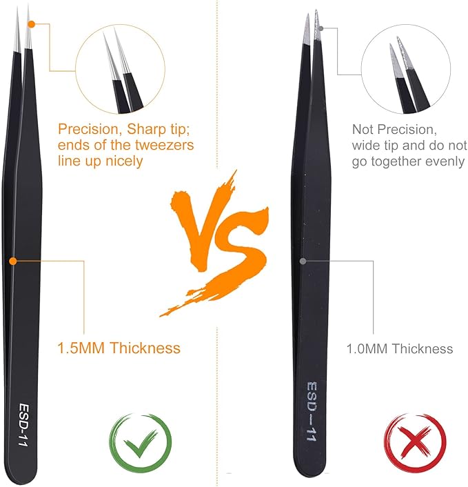 3PCS Precision Tweezers Set, Upgraded Anti-Static Stainless Steel of Tweezers, for Electronics, Soldering, Laboratory Work, Jewelry-Making, Model, Craft