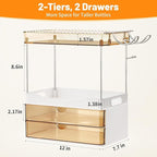 TasticTotes Bathroom Counter Organizer with Hairdryer Holder, 2-Tier 2-Drawer Shower Organizer for Skincare, Makeup Cosmetics, Large Capacity Vanity Organizer, Bathroom Decor, Valentine's Day(Amber)