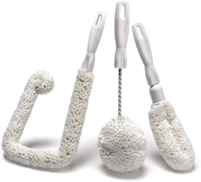 Set of 3 Glassware Cleaning Brush Kit - Non-Scratch, Foam Wine Glass Cleaning Brush Set for Glassware, Decanter, Mug, Stemware - for Home, Restaurant, Bar, Hotel - by FryOilSaver Co.