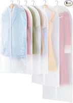 Carbrea Translucent Garment Bags for Hanging Clothes - Frosted Clothes Storage Bags for Suits, Dresses, Closet Storage - 6 Pack