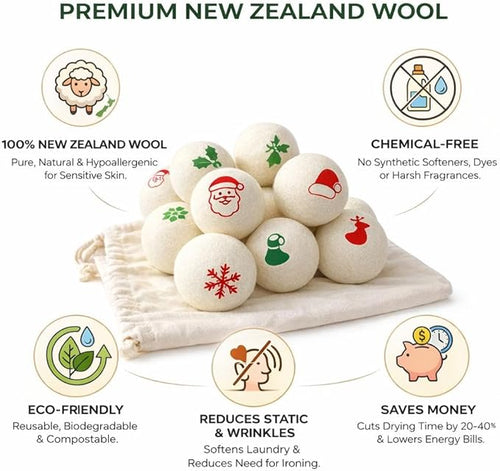 12 Pack XL Wool Dryer Balls – Premium – 100% Organic New Zealand Wool – Reusable Fabric Softener for Soft & Fluffy Clothes – Reduce Drying Time – Eco-Friendly & Safe Skin