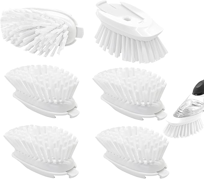 Brush Refills for OXO Dish Brush - 6 Pack Dish Brush Cleaning Soap Dispensing Head Replacement for Scrubber (White)