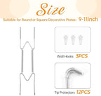 3 Pack Plate Hangers for The Wall, Suitable for 9-11 inch Art Plate, Stainless Steel Invisible Heavy Duty Wire Plate Holder with Wall Hooks, Plate Hangers for Displaying Plates, Platter, Dish, Silver